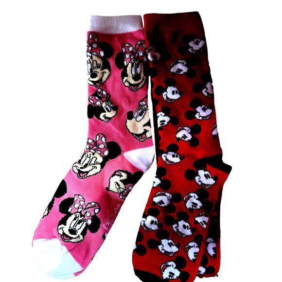 Disney Mickey & Minnie Mouse Ankle Socks 2-Pack Red & Pink. - Picture 1 of 4